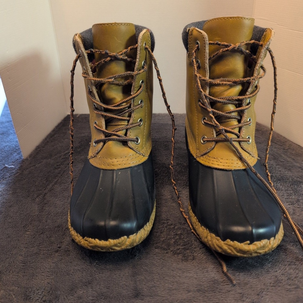 Tommy Hilfiger twRUSSEL Womens Tan Leather Black Rubber Duck Boots Size 7